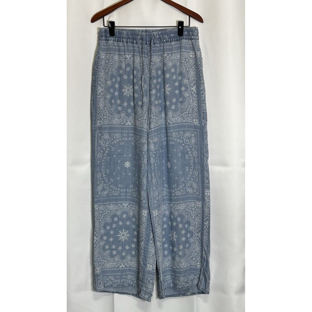 Catherine Malandrino Blue Bandana Paisley Wide Leg Tencel Pull On Pants Large